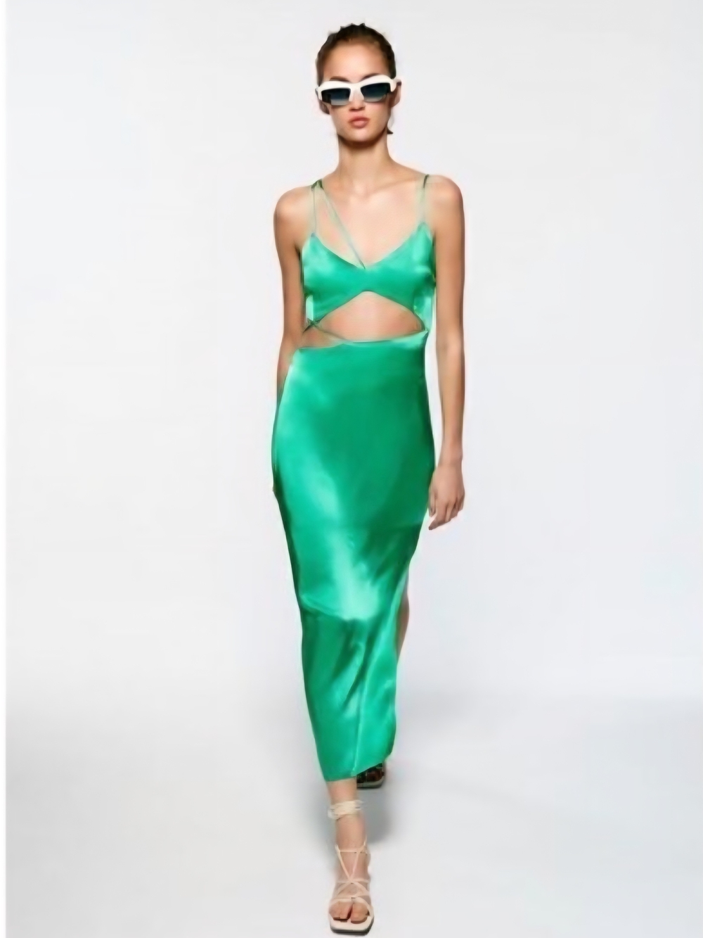 Zara Satin Cutout Midi Dress in Vibrant Green